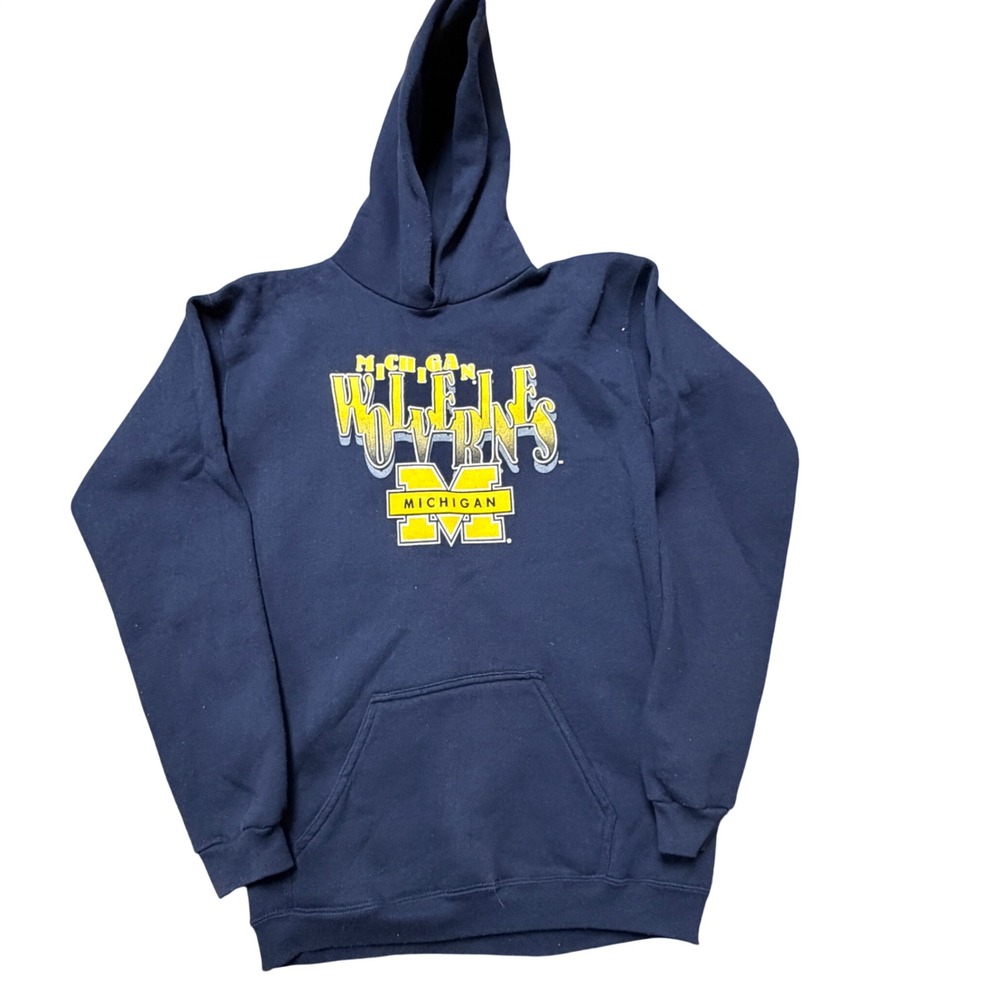 Vintage Michigan Wolverines Hoodie Navy Blue Heavyweight Men's Medium